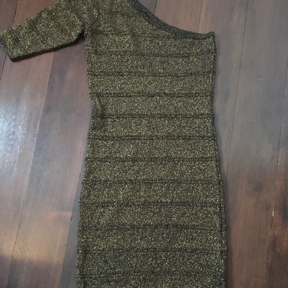 Bronze one shoulder midi dress